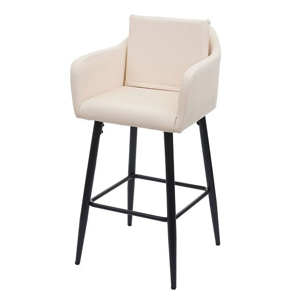 Tabouret de bar Mendler HWC-H93, tabouret de bar, repose-pieds en métal, simili cuir beige crème, 74748