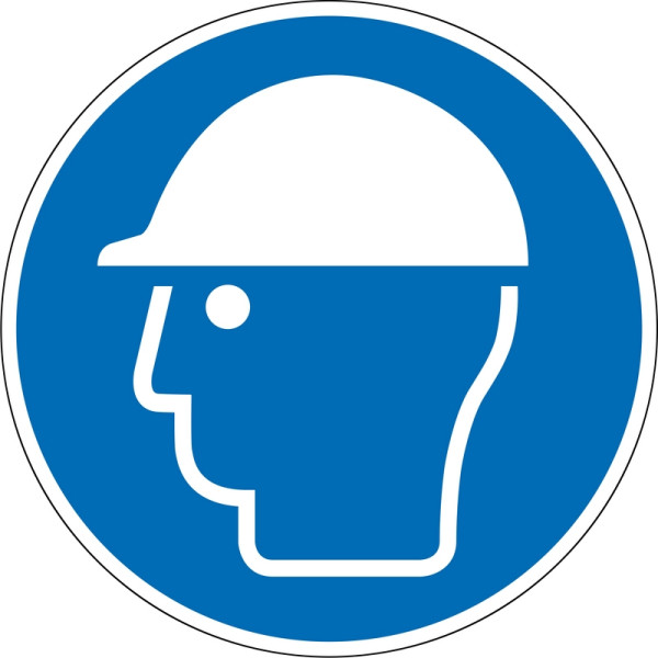 Panneau obligatoire Eichner "Utiliser une protection de la tête", Ø 31,5 cm, aluminium gaufré, épaisseur 0,4 mm, 9225-11014-031