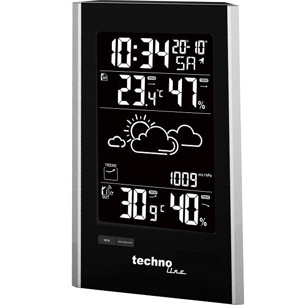Station météo Technoline, radio-réveil DCF-77 avec possibilité de réglage manuel, dimensions : 113 x 186 x 47 mm, WS 9060