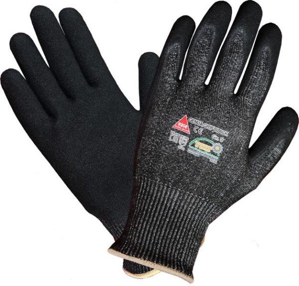 Hase Safety GENUA Grip Black, gants de sécurité à 5 prises, résistants aux coupures, taille : 7, UE : 10 paires, 508502-7