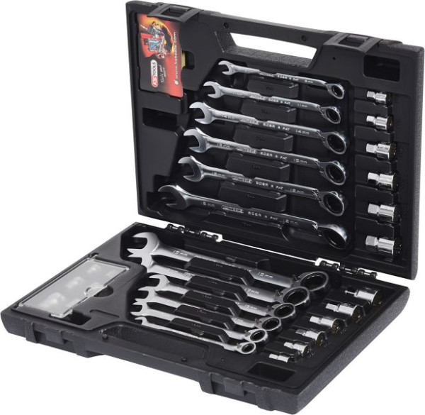 KS Tools GEARplus RINGSTOP jeu de clés mixtes à cliquet, 30 pièces avec adaptateur, 503.4960