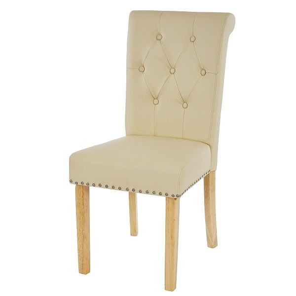 Mendler ensemble de 2 chaises de salle à manger Chesterfield II, chaise chaise de cuisine, rivets, simili cuir, crème, pieds légers, 38295