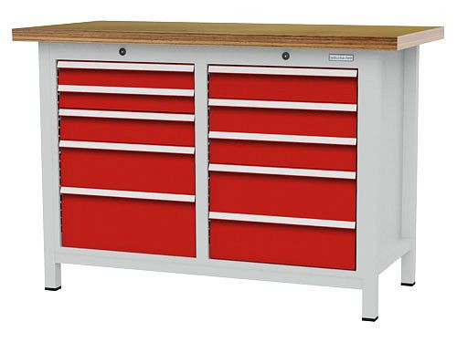 Établi à caissons Bedrunka+Hirth, R 18-16, nombre de tiroirs : 10, dimensions : 1250 x 600 x 859 mm, capacité de charge du(des) tiroir(s) : 75 kg, 03T512H60675