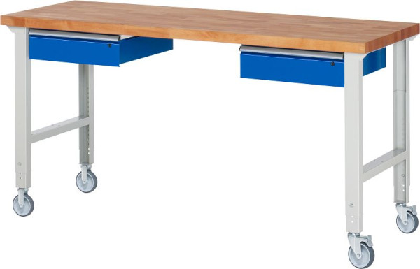 Etabli mobile RAU (réglable en hauteur) 7002A1, 2000x700x950-1000mm, 2 roulettes fixes et roulettes pivotantes chacune, 05-7002A1-207B4H22.11