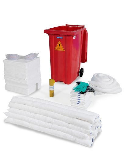 Kit d'urgence DENSORB en conteneur roulant B 36, rouge, version huile, 270-388