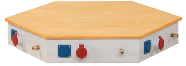 ANKE énergie fixation côté longueur 535 mm; 6-Eck établi de groupe; par côté: prise 1xCEE avec couvercle; 1x prise Schuko avec couvercle; 1xSchnellkupplung