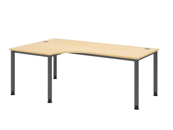 Bureau Hammerbacher HS82, 200 x 120 cm, plateau : érable, épaisseur 25 mm, forme d'angle 90°, structure à 4 pieds en graphite, hauteur de travail 68,5-81 cm, VHS82/3/G