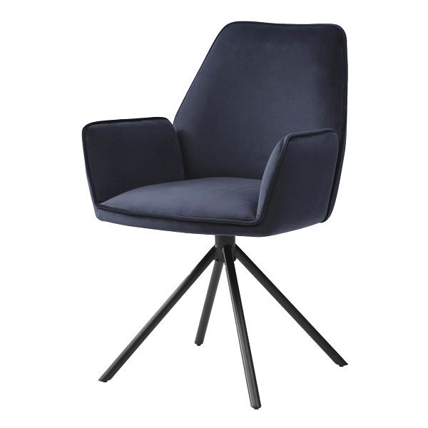 Chaise de salle à manger Mendler HWC-G67, chaise de cuisine avec accoudoirs, position automatique pivotante, velours, bleu anthracite, pieds noirs, 75730