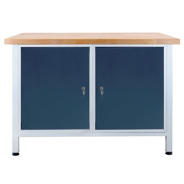 Etabli ADB 2 portes, dimensions : 1200x600x840mm (LxPxH), couleur table de travail : gris, RAL 7035, couleur porte : gris anthracite (RAL 7016), 42927