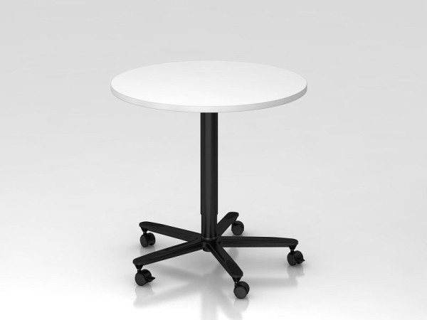Table élévatrice colonne Hammerbacher 80cm ronde blanc/noir, cadre noir, VST08/W/D