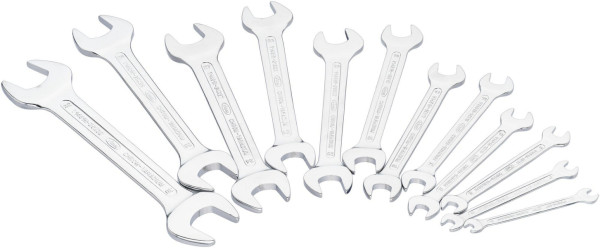Jeu de clés à fourche double VIGOR, profil à six pans extérieurs, 6 x 7 - 30 x 32, nombre d'outils : 12, surface : chromée mate, V1461N