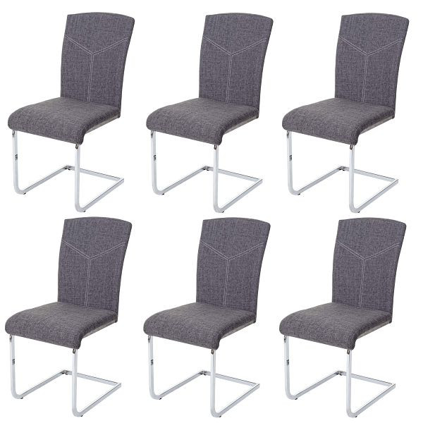 Mendler HWC-F36 ensemble de 6 chaises de salle à manger, chaise de cuisine en porte-à-faux, chaise de conférence, tissu/textile, gris, 3x69525