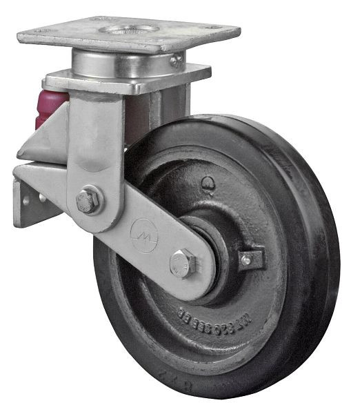 Roues BS Roulettes fortes charges à ressorts, largeur de roue 50 mm, Ø roue 200 mm, capacité de charge 450 kg, bandages élastiques noirs, corps de roue en fonte, roulements à billes, T100.B81.200