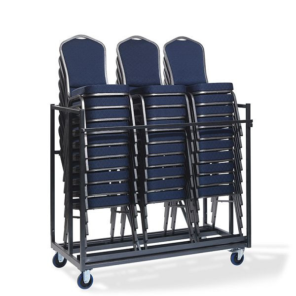 Chaise empilable sur chariot de transport VEBA, pour jusqu'à 30 chaises empilables, 151x76x120cm (LxPxH), finition martelée, T91600