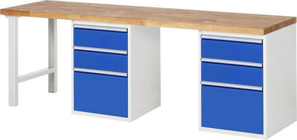 Etabli RAU série 7000 - modèle 7503-8, L2500 x P700 x H890 mm, base système L2500 x P650 x H850 mm, avec 6 tiroirs, 03-7507A8-257B4M.11