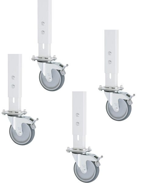 Jeu de roulettes pour table de travail RAU série Tom, 2 roulettes fixes et 4 roulettes pivotantes avec freins, 09-RS125MPHV-4LF-2B