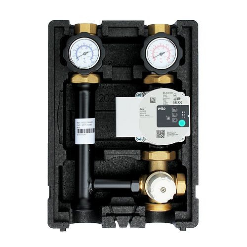 Groupe de pompes de circuit de chauffage Environ EcoMix EN004 avec mélangeur à trois voies, thermostat à valeur fixe 25-55°C et pompe à haut rendement Wilo Para 25/6, ENECO0042555PARA