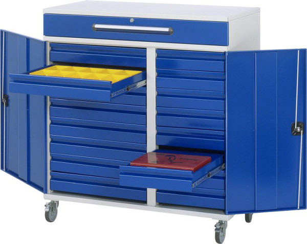Bureau debout avec armoire latérale RAU - modèle 34, L1100xP520xH1185mm, avec jeu de roulettes, support central pour diviser la largeur d'installation, 07-1100T-M34F.11