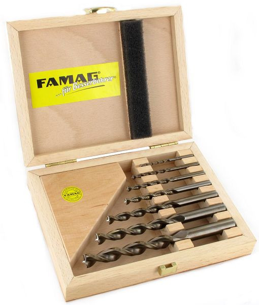 Foret à bois Famag HSS-G, dans un coffret en bois, exécution: 7 pièces dans une boîte en bois Ø 3, 4, 5, 6, 8, 10, 12 mm, 1594.507.00