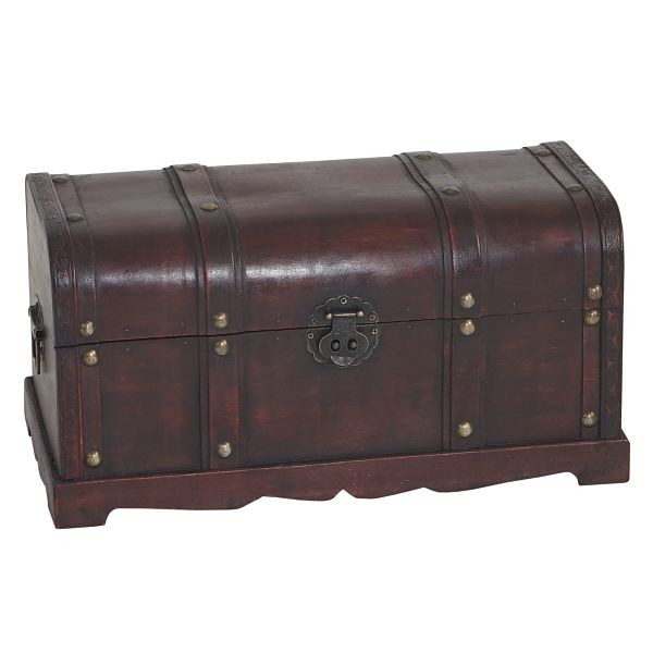 Coffre en bois Mendler coffret en bois coffre au trésor Valence aspect antique 30x57x29cm, rond, 34227