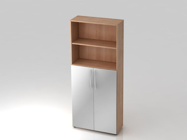 Étagère Hammerbacher 5OH, portes 3OH en bas, poignée cintrée noyer/argent, 80x34,6x188 cm (LxPxH), V4770/N/S/BM