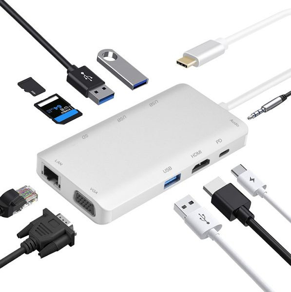 Station d'accueil Helos, connecteur USB 3.1 Type-C™/HDMI/VGA/USB/LAN/AUDIO/SD, PREMIUM, 304265