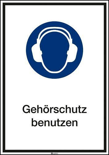 Panneau combiné DENIOS "Utiliser une protection auditive", ISO 7010, aluminium, 130 x 185 mm, paquet de 10, 148870