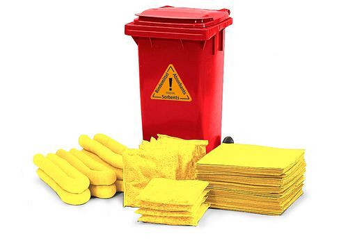 Kit d'urgence DENSORB en conteneur roulant B 12, rouge, version spéciale, 270-384
