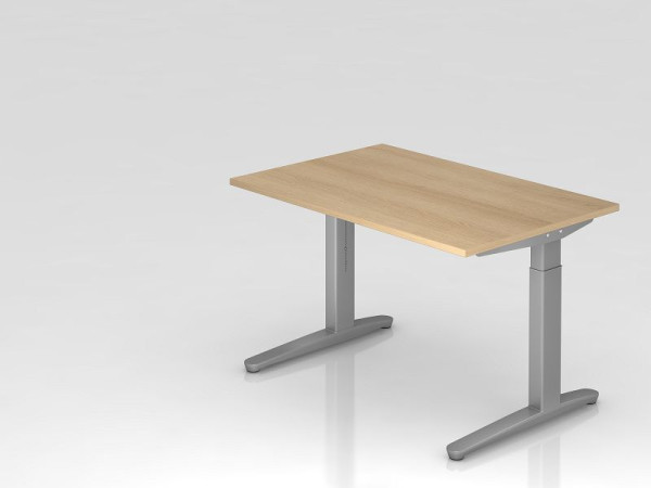 Bureau Hammerbacher pied C 120x80cm chêne/argent, coulisses en aluminium argent (similaire à RAL 9006), VXB12/E/SS