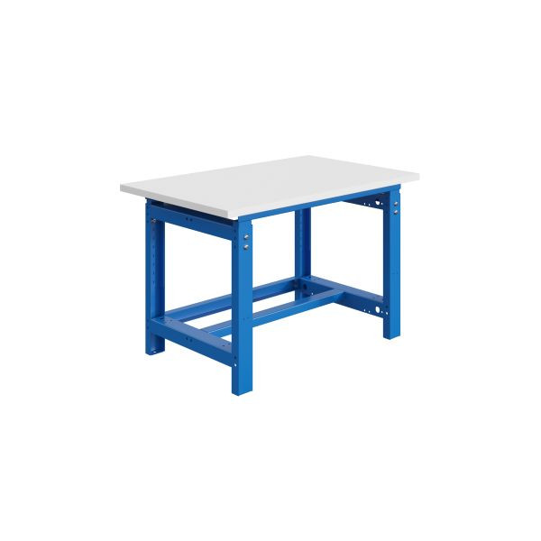 Etabli SOFAME SI, réglable en hauteur mécaniquement, L 1800 x P 750 x H 770 à 1050 mm, plan de travail RESITOP stratifié 30 mm, bleu ciel RAL 5015, W010010239BI