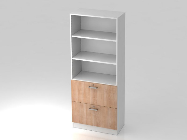 Armoire Hammerbacher 5OH, 2HR, panneau de base poignée chromée blanc/noyer, 80x42x200,4 cm (LxPxH), V7300/W/N/CE