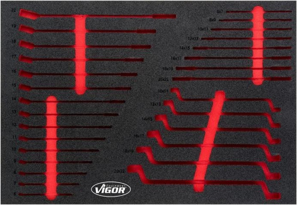 Inserts en mousse souple bi-composant VIGOR, dimensions insert / taille tiroir : L (563 x 393 x 35 mm), utilisation : V6726, V6726-L