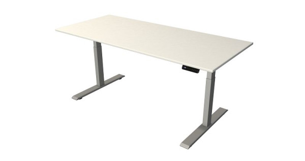 Kerkmann table debout/assise L 1800 x P 800 mm, argent, réglable en hauteur électriquement de 630 à 1270 mm, blanc/argent, 10276610