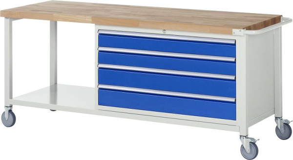 Etabli mobile RAU 8000 - modèle 8362, L2000 x P700 x H880-1080 mm, conteneur de sous-structure à droite, 4x tiroirs : 2xH120, 2xH150 mm, 05-8362A6-207B4H.11