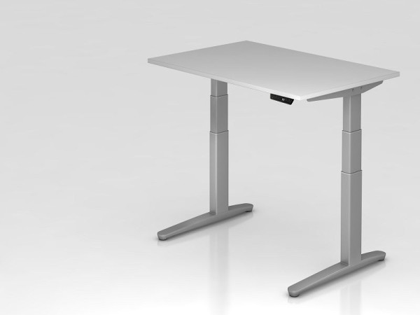 Bureau assis-debout électrique Hammerbacher 120x80cm gris/argent, forme rectangulaire, VXBHM12/5/SS