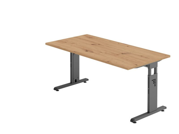 Bureau Hammerbacher OS16, 160 x 80 cm, plateau : chêne noueux, épaisseur 25 mm, chant ABS 2 mm, forme rectangulaire, graphite, VOS16/R/G
