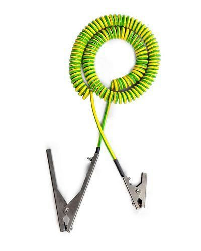 Câble de mise à la terre spiralé DENIOS Mini avec 2 pinces 1x 60 et 1x 140 mm, rallonge de 3 m, ATEX, 244-028