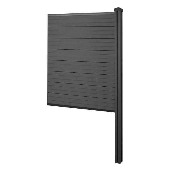 Mendler Brise-vue WPC Sarthe, clôture coupe-vent, poteau WPC à bétonner, élément d'extension étroit, 98cm anthracite, 65141+76239+76242+76263