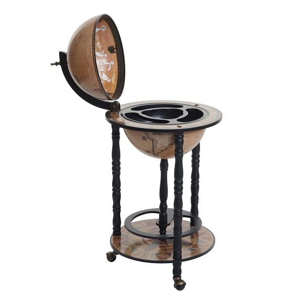 Mendler Globusbar HWC-D83, porte-bouteilles de bar maison minibar, globe Ø 33cm bois d'eucalyptus enroulable FSC, noir, 75669