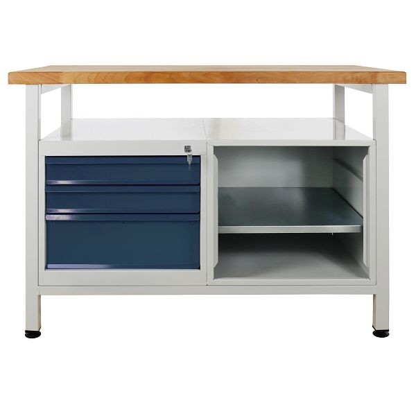 Etabli ADB 1 partie étagère + 3 tiroirs, étagère, dimensions : 1200x600x840mm (LxPxH), couleur table de travail : gris, RAL 7035, couleur porte : gris anthracite, RAL 7016, 42926