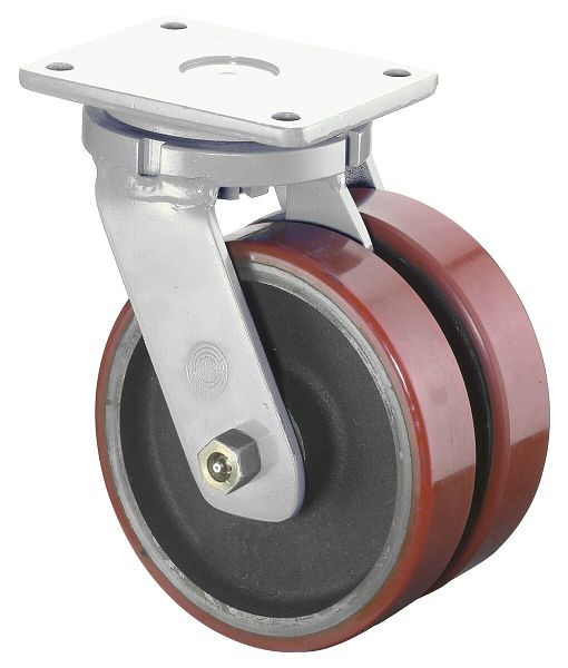 Rouleaux BS doubles charges lourdes, largeur 2x50 mm, Ø200 mm, jusqu'à 2000 kg, bande de roulement polyuréthane moulé 95 Shore A, fonte, roulements à billes, S100.C10.200