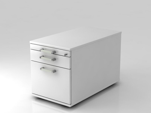 Conteneur roulant Hammerbacher 80cm, 1 tiroir, 1 HR, serrure poignée chromée blanc, 42,8x51,2x80 cm, 1/2/6 HE, VTC20/W/W/CE