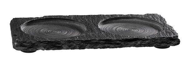 Plaque en ardoise naturelle APS, 15 x 8 cm, épaisseur du matériau 4-7 mm, avec 2 épaulements Ø 6 cm, 00971