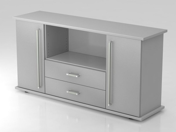 Buffet Hammerbacher 2 portes, 2 tiroirs, poignée chromée gris/argent, 166,1x44,8x84 cm (LxPxH), VSBTS/5/S/CE