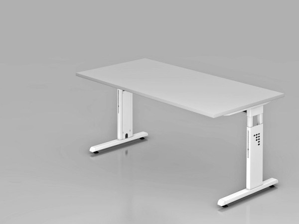 Bureau Hammerbacher pied C 160x80cm gris/blanc, hauteur de travail 65-85 cm, VOS16/5/W