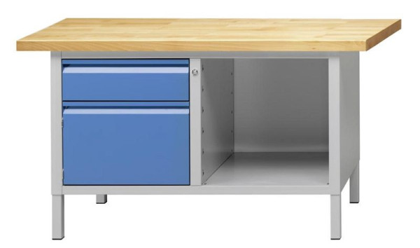 Établi d'armoire ANKE; 1500x700 mm; RAL 7035/5012; A gauche 1 tiroir 170 mm; 1 porte 340 mm; Sujet ouvert droit