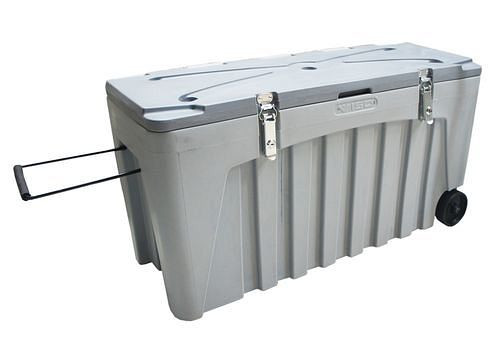 Caisse universelle DENIOS en plastique (PE), grise, verrouillable, avec roulettes, 140 litres, 247-513