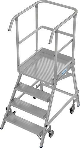 Échelle à plateforme Krause en aluminium, mobile, 4 marches, grimpable d'un côté, conformément à EN 131-7, 312165