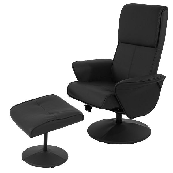 Fauteuil Mendler Relax Helsinki, fauteuil TV Fauteuil TV Relaxliege avec tabouret, simili cuir, noir, 35783
