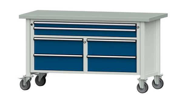 Établis ANKE établi à caissons, modèle 255 V, 1500 x 700 x 840 mm, RAL 7035/5010, ZBP 40 mm, mobile, 304.172